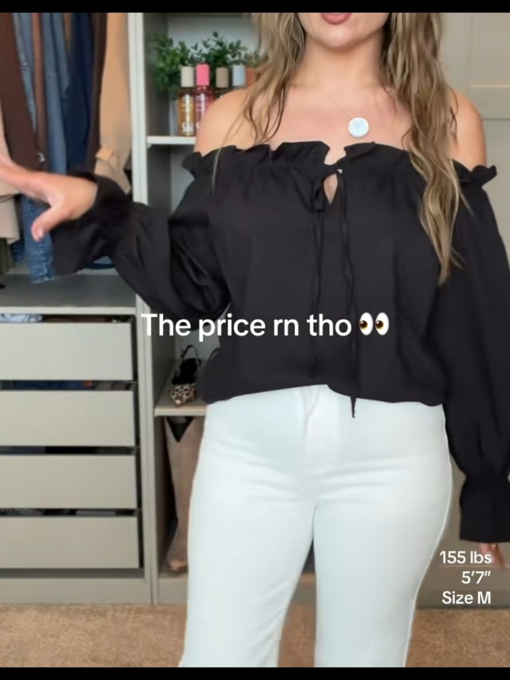 Off-Shoulder Black Blouse with Tie Detail - Women